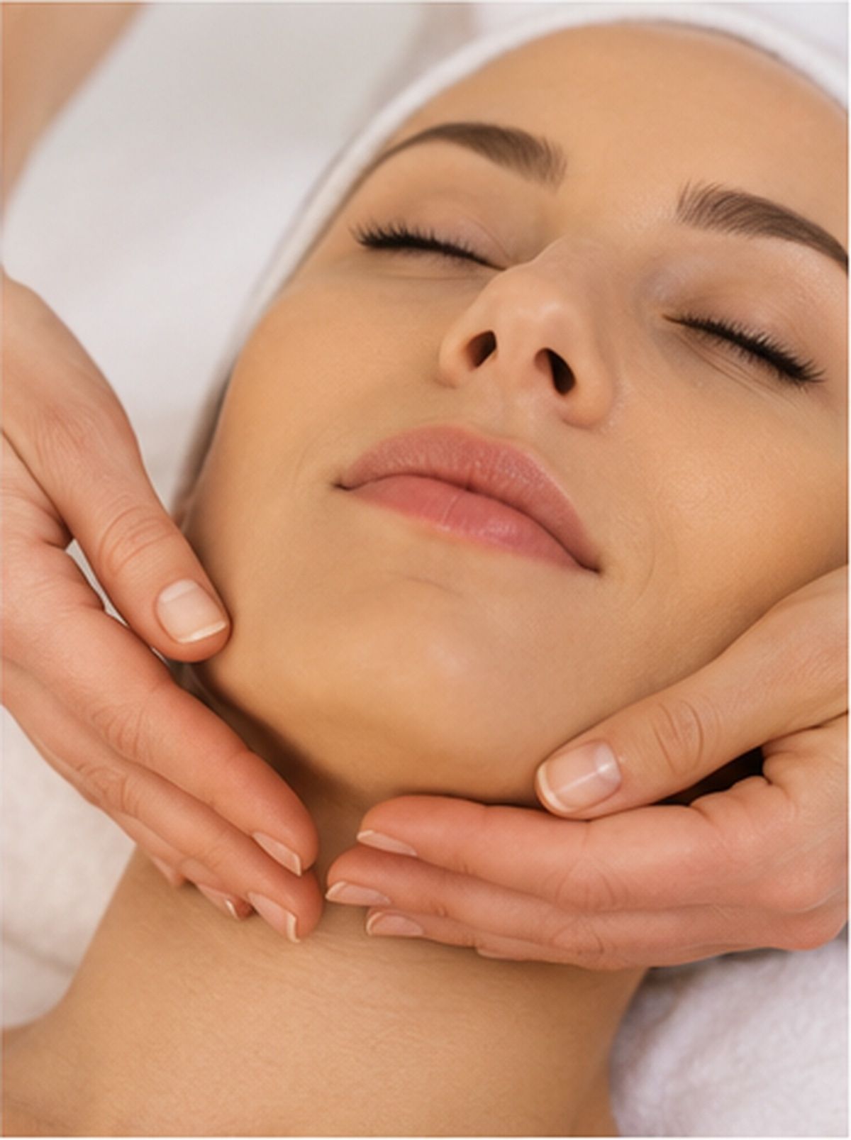 Symbolbild: Gesichtsmassage bei einer Frau mit Stirnband